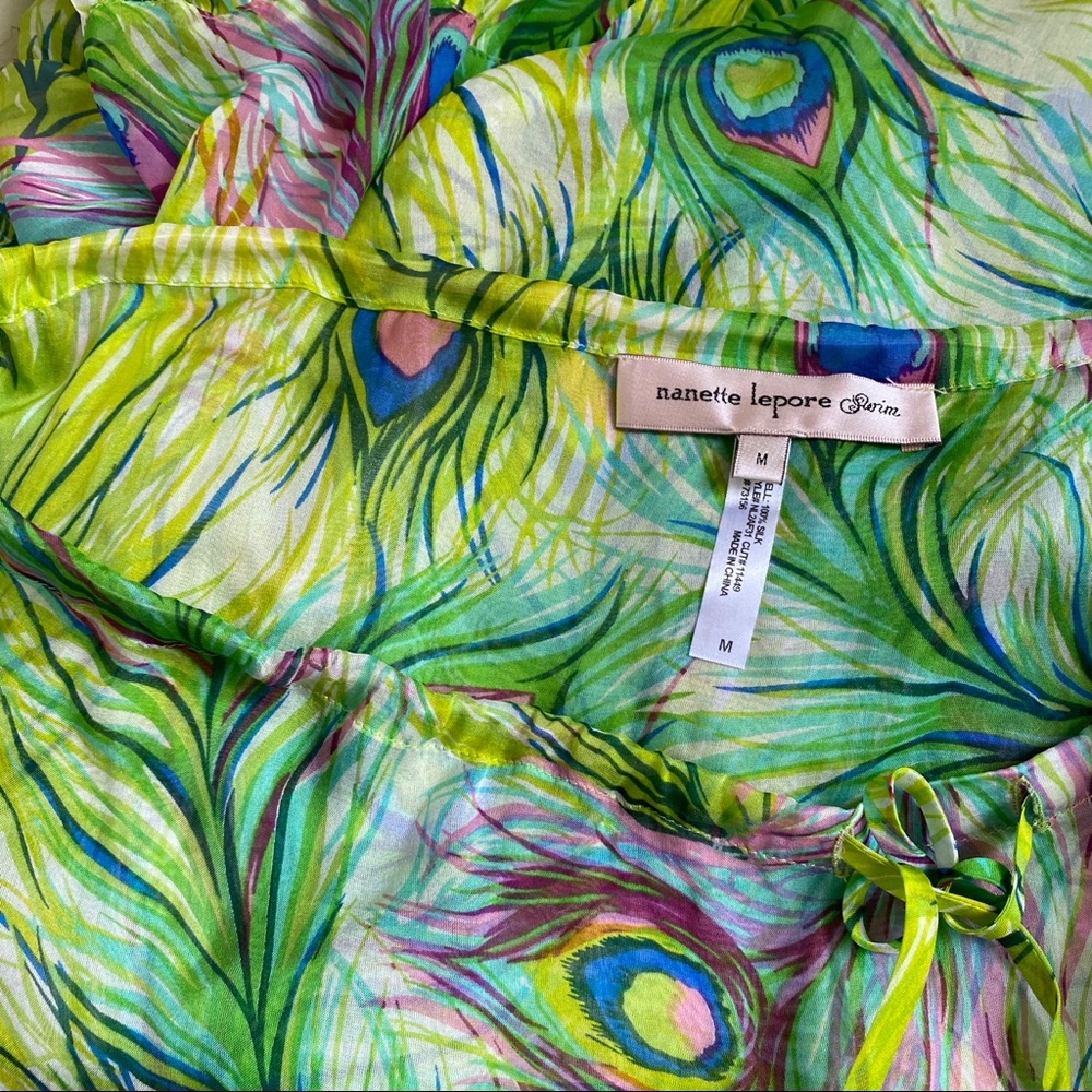 Nanette Lepore OS Brat Silk Peacock Feather Print Skirt Dress - Picture 7 of 8